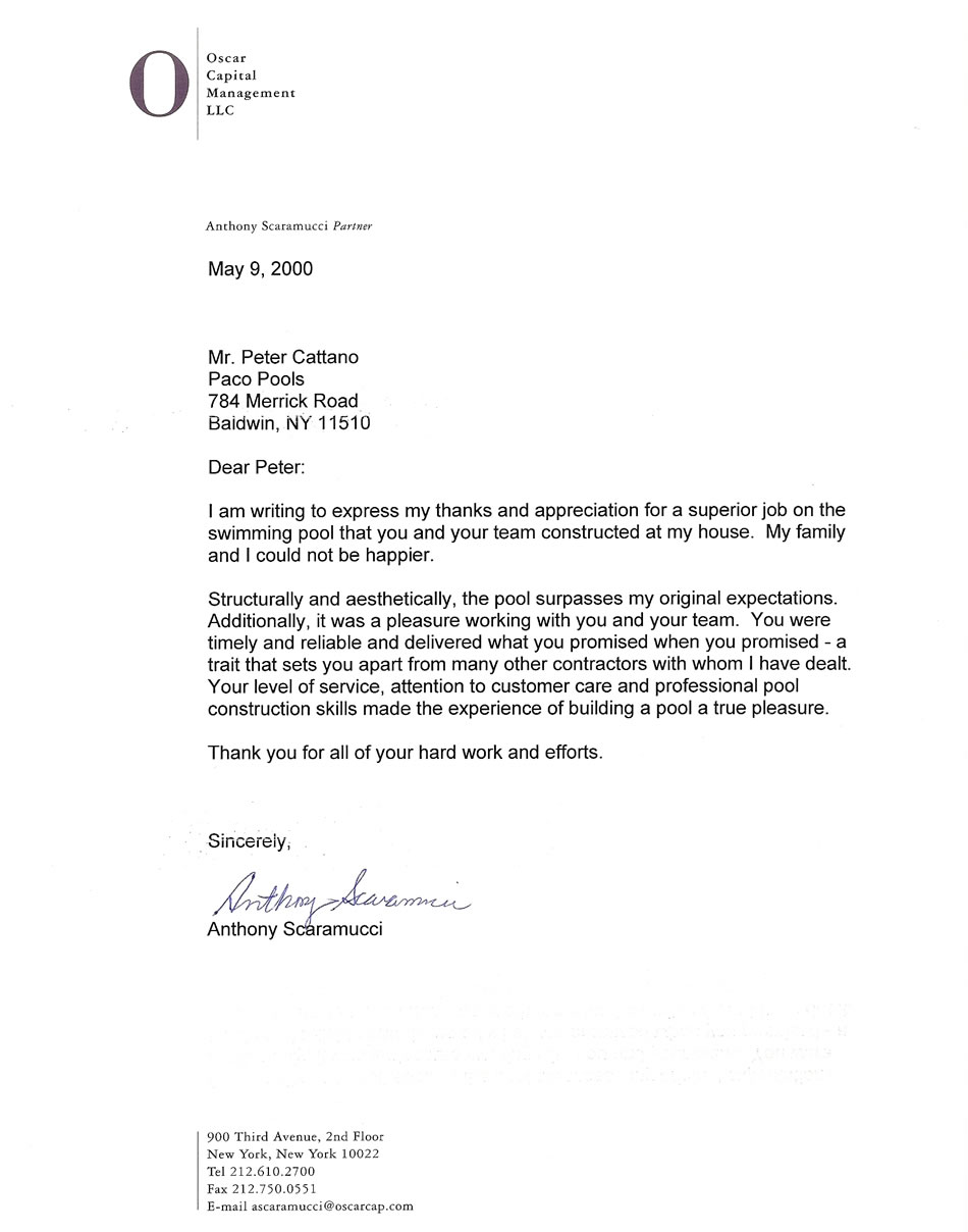 Testimonials from customers in Long Island, Nassau County, Western Suffolk County of Paco Swimming Pool Design & Pool Services